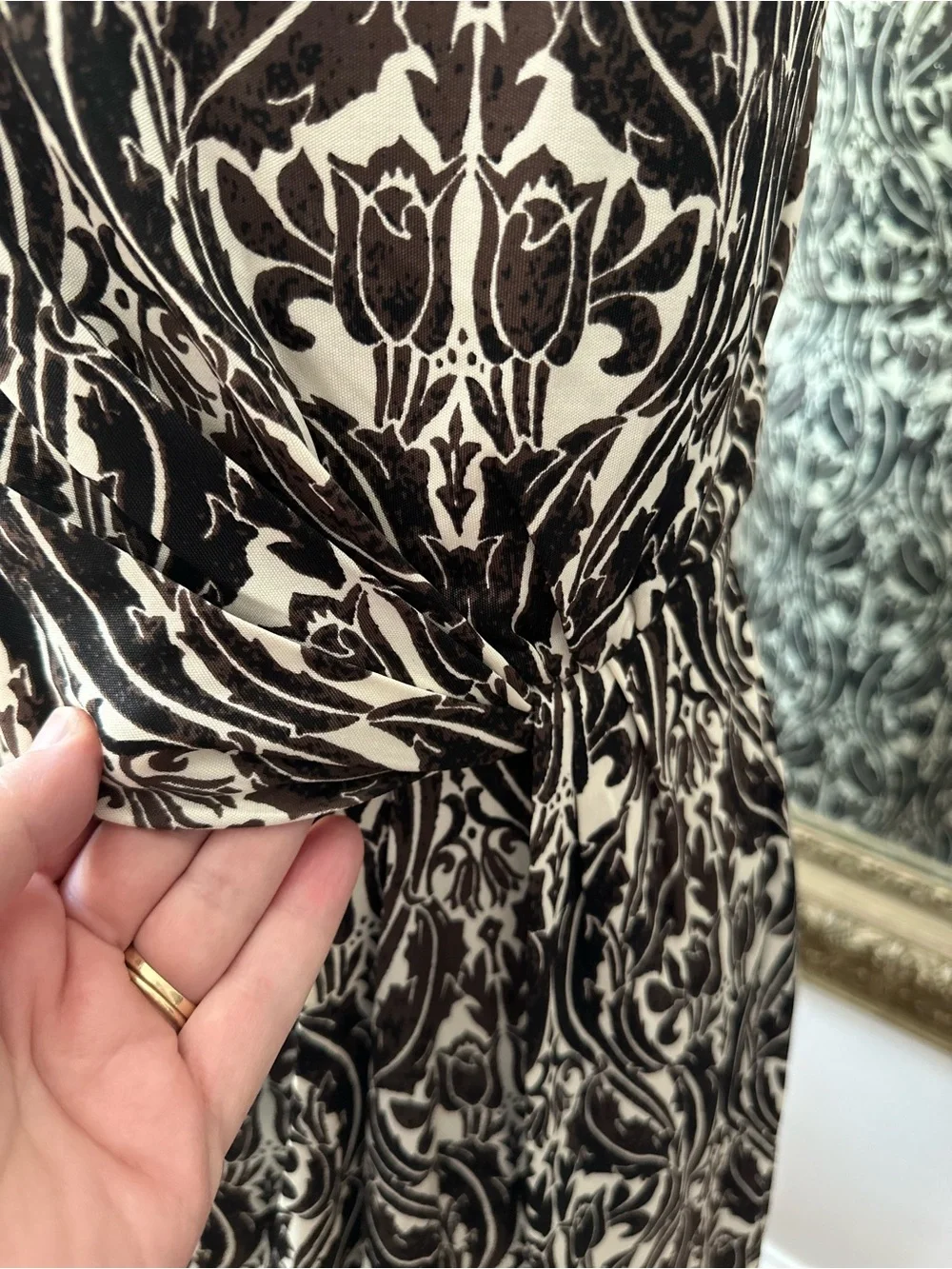 Tory Burch silk dress midi Y2K style ruched sleeveless quiet luxury faux wrap